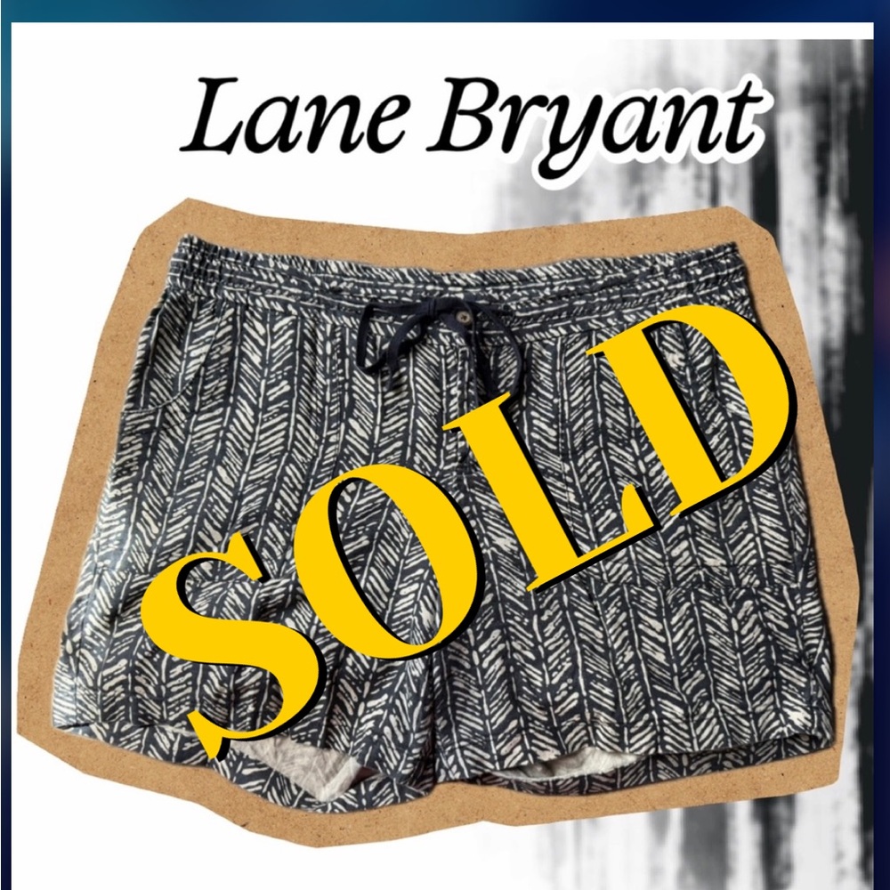 Lane Bryant Navy & White Printed Drawstring Athletic Shorts